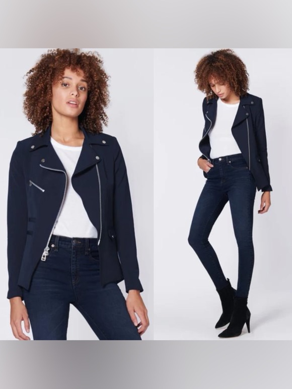 VERONICA BEARD Hadley Neoprene Moto Jacket - Navy Retail $650